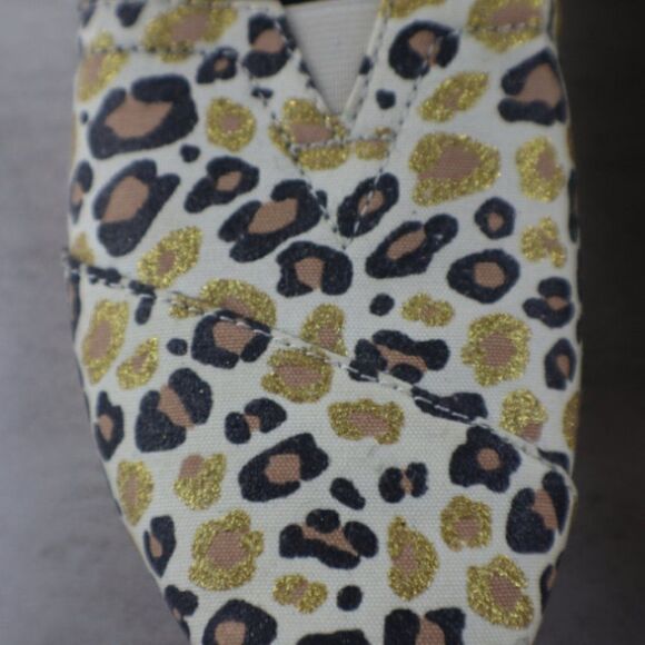 TOMS Alpargata Women Size 7 Natural Gold Glitter Cheetah Slip On Fuax Fur Flats - Picture 4 of 10